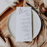 Whimsical Minimalist Script Weddenrennen Menu<br><div class="desc">Dit griezelige, minimalistische menu van het script bruiloft is perfect voor je klassieke eenvoudige zwarte en witte, minimale moderne boho bruiloft. Het ontwerp biedt elegante, delicate en romantische handgeschreven kalligrafie met een formele shabby chic typografie. De blik zal goed gaan met om het even welk trouwseizoen: lente, zomer, herfst, of...</div>