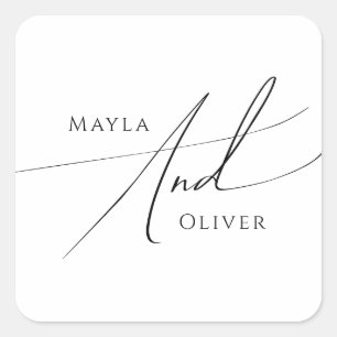 Whimsical Minimalist Script Wedding Envelope Seals Vierkante Sticker