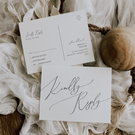 Whimsical Minimalist Script Wedding RSVP Briefkaart