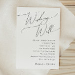 Whimsical Minimalist Script Wedding Wishing Good Informatiekaartje<br><div class="desc">Deze grillige, minimalistische scriptbruiloft die een goede omhullingskaart wenst, is perfect voor uw klassieke, eenvoudige, zwarte en witte, moderne boho bruiloft. Het ontwerp biedt elegante, delicate en romantische handgeschreven kalligrafie met een formele shabby chic typografie. De blik zal goed gaan met om het even welk trouwseizoen: lente, zomer, herfst, of...</div>