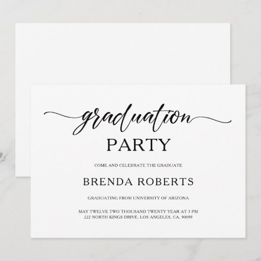 Whimsical Minimalistical Black Calligraphy on Whit Kaart (Voorkant / Achterkant)