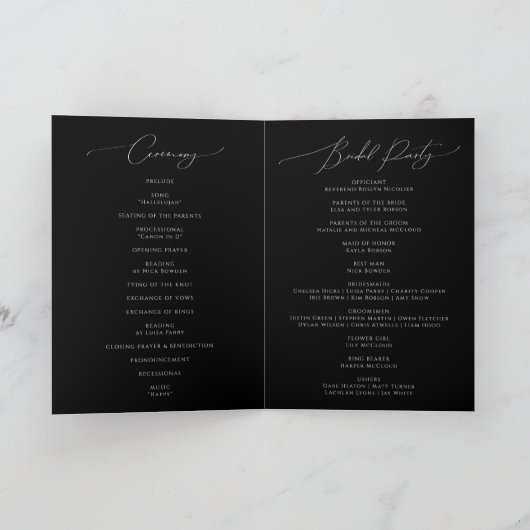 Whimsical-minimalistisch script | Black Folded Wed Programma (Binnen)