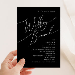 Whimsical-minimalistisch script   Black Wedding Br Kaart