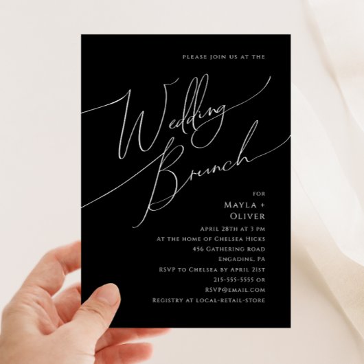 Whimsical-minimalistisch script | Black Wedding Br Kaart