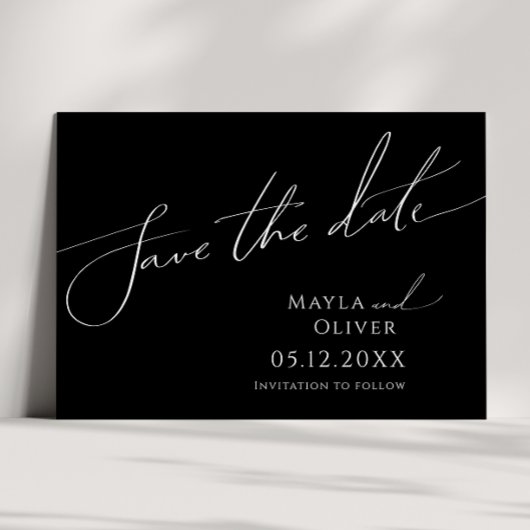 Whimsical-minimalistisch script | Horizontaal zwar Save The Date
