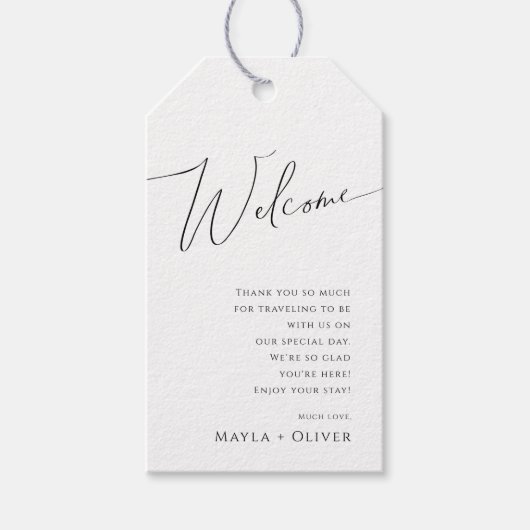 Whimsical-minimalistisch script | Welkom bruiloft Cadeaulabel (Voorkant)