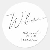 Whimsical-minimalistisch script | Welkom bruiloft Ronde Sticker (Voorkant)