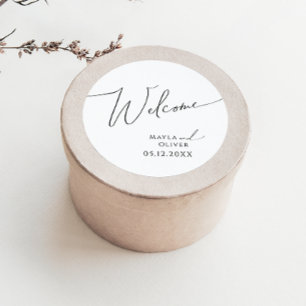Whimsical-minimalistisch script   Welkom bruiloft Ronde Sticker
