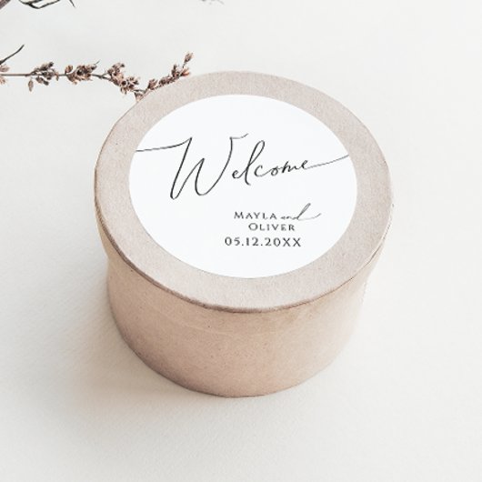 Whimsical-minimalistisch script | Welkom bruiloft Ronde Sticker