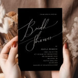 Whimsical-minimalistisch script | Zwart Vrijgezell Kaart<br><div class="desc">Dit slimme minimalistische script | De zwarte bruiddoucheuitnodiging is perfect voor uw klassieke, eenvoudige zwarte en witte, moderne boho bridal. douche. Het ontwerp biedt elegante, delicate en romantische handgeschreven kalligrafie met een formele shabby chic typografie. De blik zal goed gaan met om het even welk trouwseizoen: lente, zomer, herfst, of...</div>