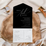 Whimsical-minimalistisch script | Zwart zegel en v All In One Uitnodiging<br><div class="desc">Dit slimme minimalistische script | zwarte zegel en alle zendingen in één uitnodiging zijn perfect voor uw klassieke, eenvoudige zwarte en witte, moderne boho bruiloft. Het ontwerp biedt elegante, delicate en romantische handgeschreven kalligrafie met een formele shabby chic typografie. De blik zal goed gaan met om het even welk trouwseizoen:...</div>