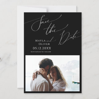 Whimsical-minimalistisch script | Zwarte bewaardat Magnetische Uitnodiging