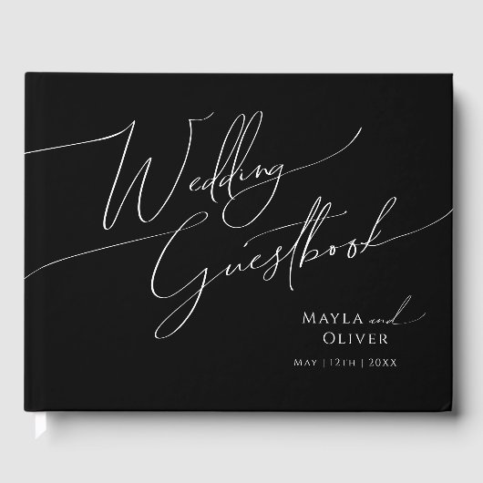 Whimsical-minimalistisch script | Zwarte bruiloft Gastenboek (Voorkant)