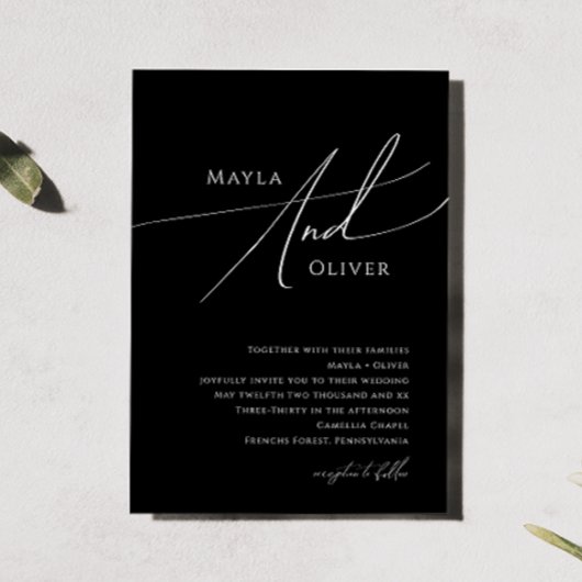 Whimsical-minimalistisch script | Zwarte bruiloft Kaart