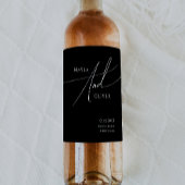 Whimsical-minimalistisch script | Zwarte bruiloft Wijn Etiket