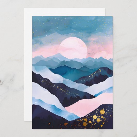Whimsical Minimalistische Gold Mountain Waterverf Aankondiging (Voorkant / Achterkant)