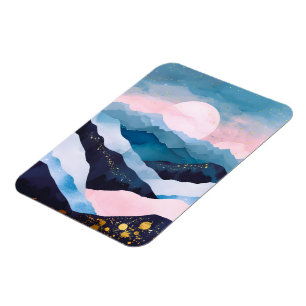 Whimsical Minimalistische Gold Mountain Waterverf Magneet