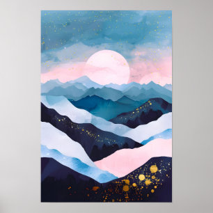 Whimsical Minimalistische Gold Mountain Waterverf Poster