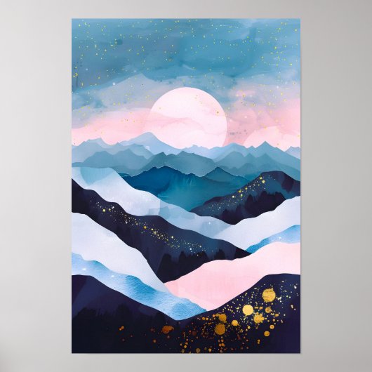 Whimsical Minimalistische Gold Mountain Waterverf Poster (Voorkant)