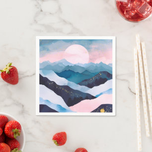 Whimsical Minimalistische Gold Mountain Waterverf Servet