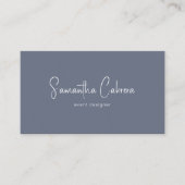 Whimsical minimalistische kalligrafie op blauw gri visitekaartje (Voorkant)