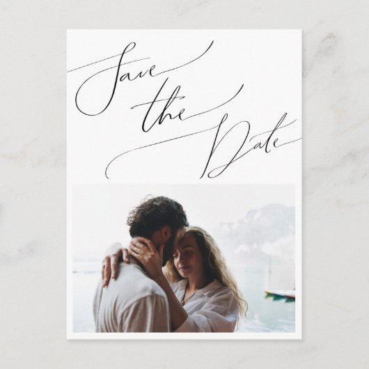 Whimsical Minimalistische Script Foto Save The Dat Uitnodiging Briefkaart (Voorkant)