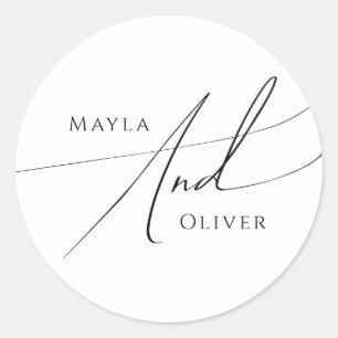 Whimsical Minimalistische Script Trouwfeest Ronde Sticker