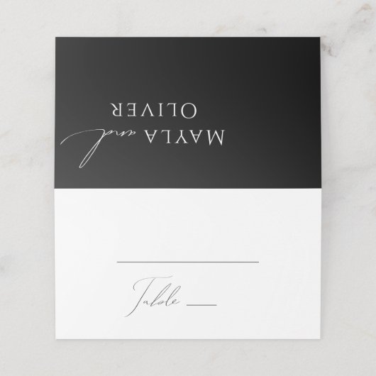 Whimsical Minimalistische Script | Zwart Geplooid Plaatskaartje (Buitenkant ongevouwen)
