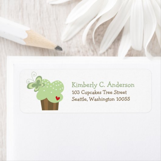 Whimsical Mint Cupcake Butterfly Girl Birthday Etiket (Insitu)