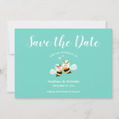 Whimsical Mint to be Honey Bee Couple Cute Wedding Save The Date (Voorkant)