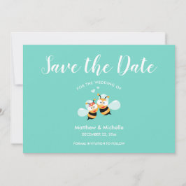 Whimsical Mint to be Honey Bee Couple Cute Wedding Save The Date