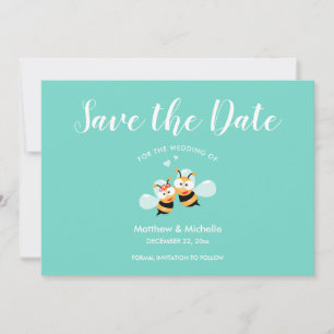 Whimsical Mint to be Honey Bee Couple Cute Wedding Save The Date