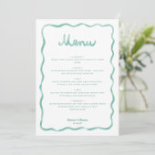 Whimsical Mintgroene Witte Golvende Frame Bruiloft Menu (Staand voorkant)