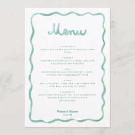 Whimsical Mintgroene Witte Golvende Frame Bruiloft Menu