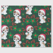 Whimsical Mistletoe en Puppies Cadeaupapier (Vlak)