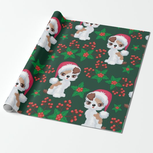 Whimsical Mistletoe en Puppies Cadeaupapier (Uitgerold)