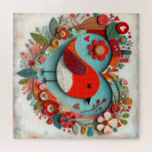 Whimsical mixed media Rode Robin Vogel Hart Legpuzzel (Horizontaal)