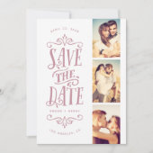 Whimsical Mod 3-Photo Save the Date | Mauve (Voorkant)