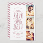 Whimsical Mod 3-Photo Save the Date | Mauve (Voorkant / Achterkant)