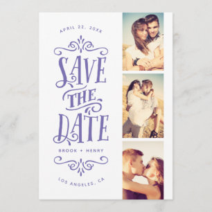 Whimsical Mod 3-Photo Save the Date Periwinkle