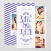 Whimsical Mod 3-Photo Save the Date | Periwinkle (Voorkant / Achterkant)
