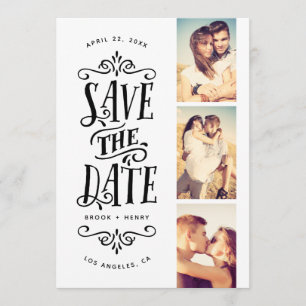 Whimsical Mod 3-Photo Save the Date   Zwart