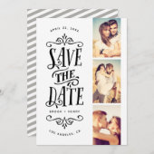 Whimsical Mod 3-Photo Save the Date | Zwart (Voorkant / Achterkant)