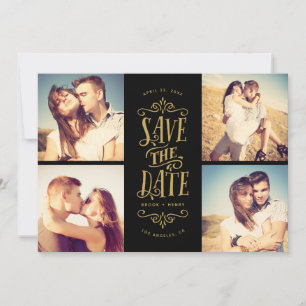Whimsical Mod 4-Photo Save the Date   Goud zwart