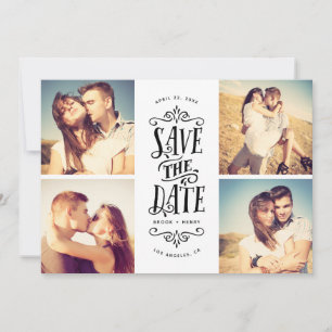 Whimsical Mod 4-Photo Save the Date   Zwart