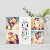 Whimsical Mod 4-Photo Save the Date | Zwart (Staand voorkant)