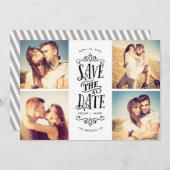 Whimsical Mod 4-Photo Save the Date | Zwart (Voorkant / Achterkant)
