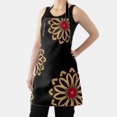 Whimsical Mod Bloemen Zwart & Goud Gepersonaliseer Schort (Insitu)