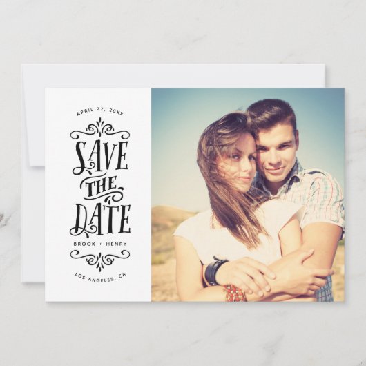 Whimsical Mod Photo Save the Date | Zwart (Voorkant)