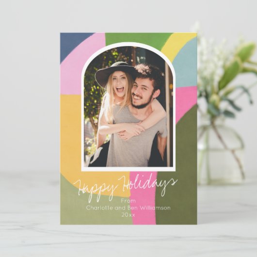 Whimsical Modern Abstract Art Photo Holiday Kaart (Staand voorkant)